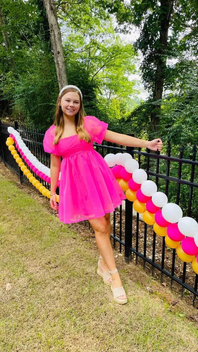 Hot Pink A-line Puffy Dress Short Homecoming Dress (ZD12261) - VelvetHem