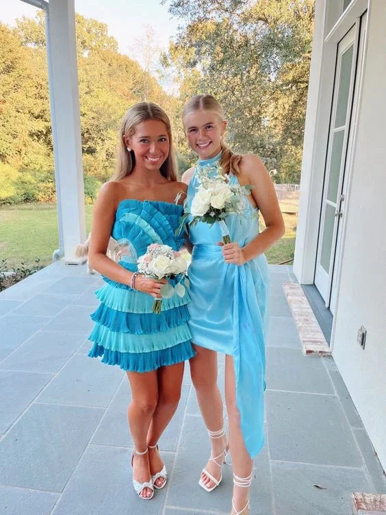 Blue Ruffle Short Homecoming Dress Blue Party Dress (ZD12320)