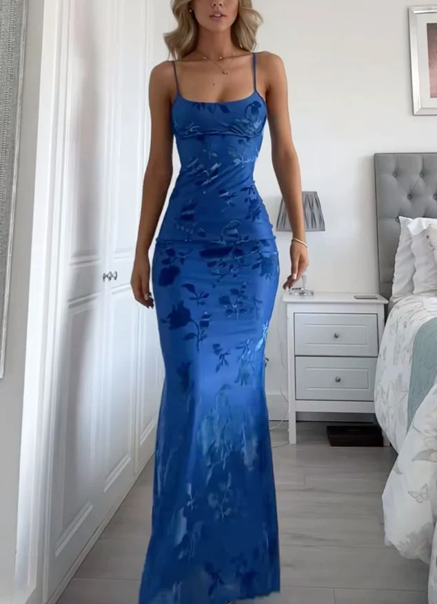 Blue Print Mermaid Long Prom Dress Evening Dress