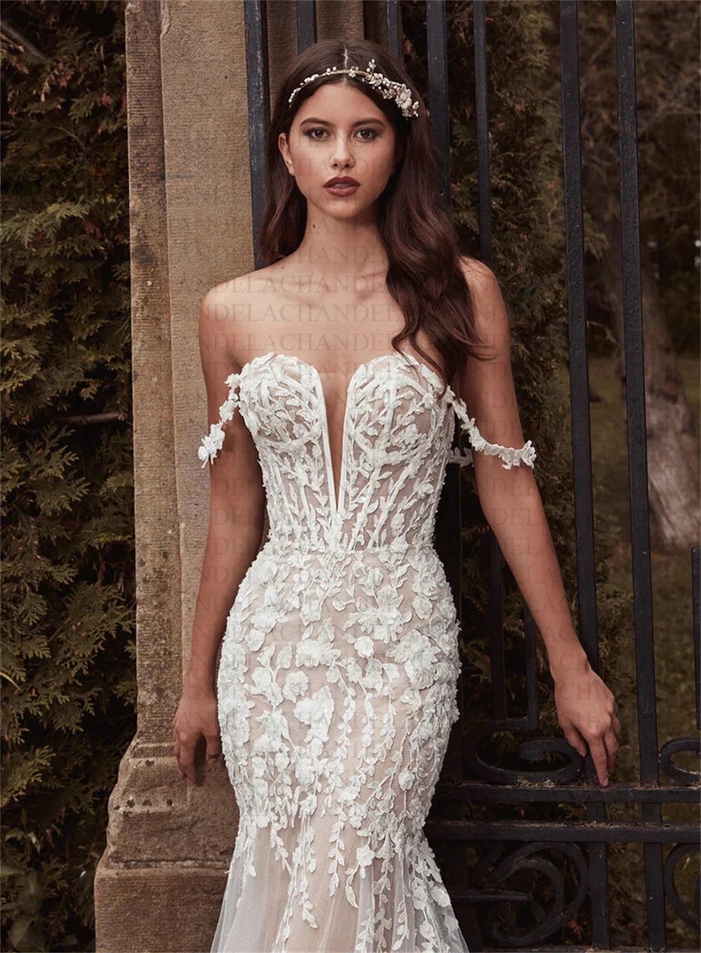 CHANDELA Charming Wedding Dresses Scoop Spaghetti Straps Trumpet Appliques Bridal Gown Robe For Women Custom Made (ZD13346)