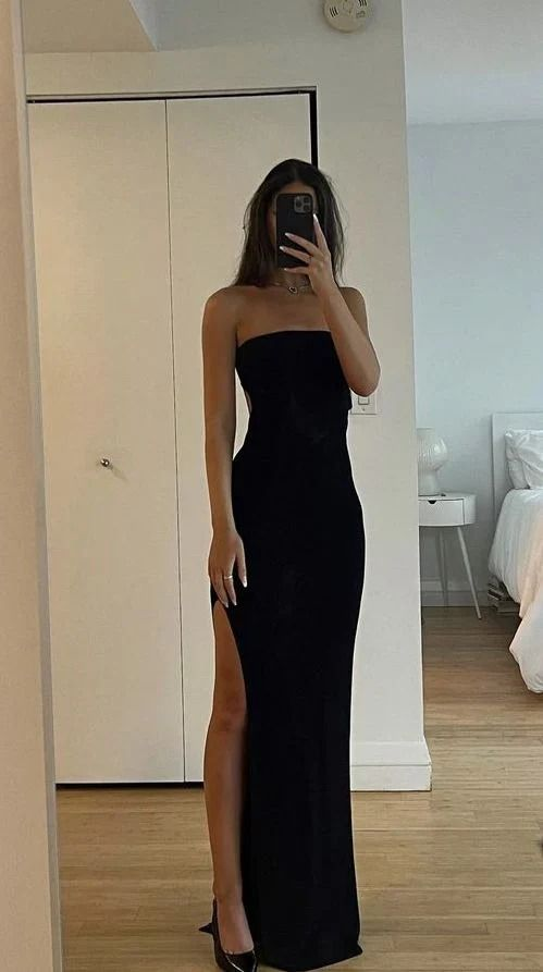 Simple Black Strapless Evening Dress Prom Party Dress Y7519 - VelvetHem