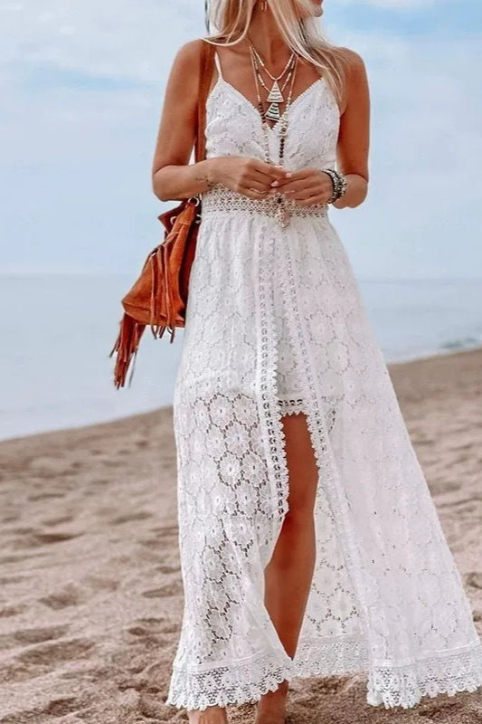 Lace V Neck Dress with Relaxed Fit and Layered Outfit Styling