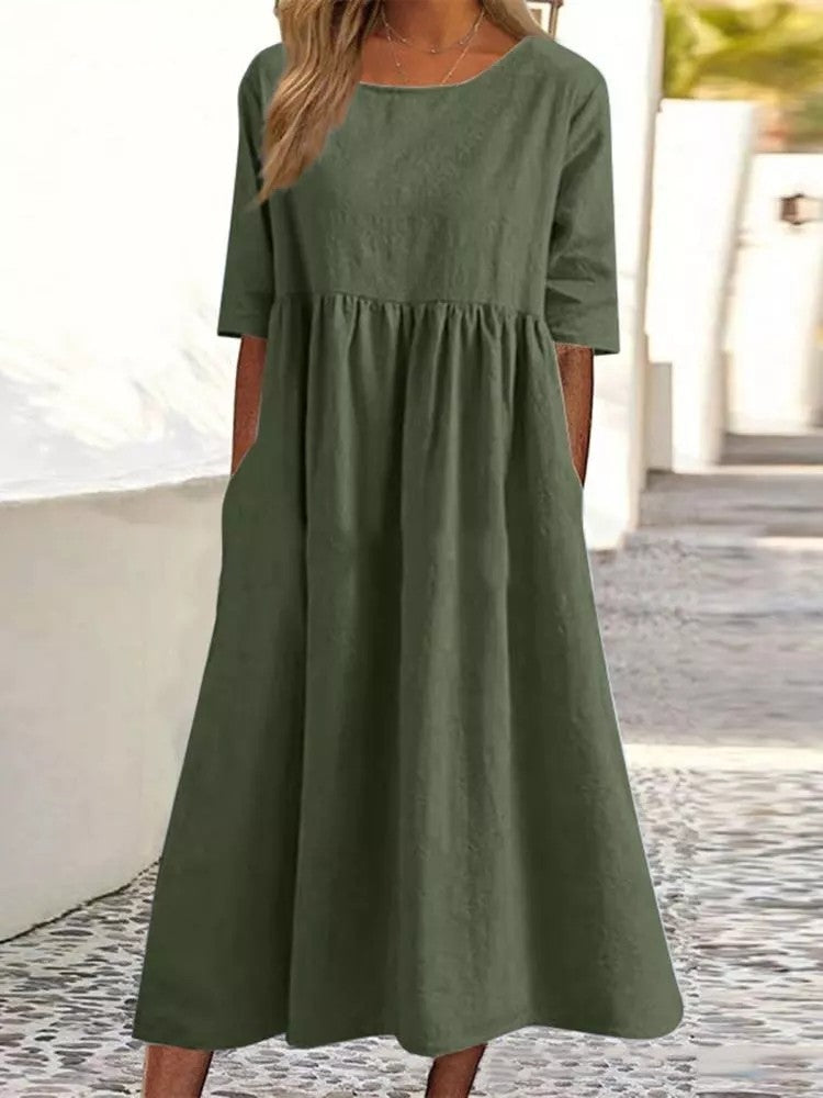 Veronica Luxe Midi Dress with Three Quarter Sleeves Designer Edit
