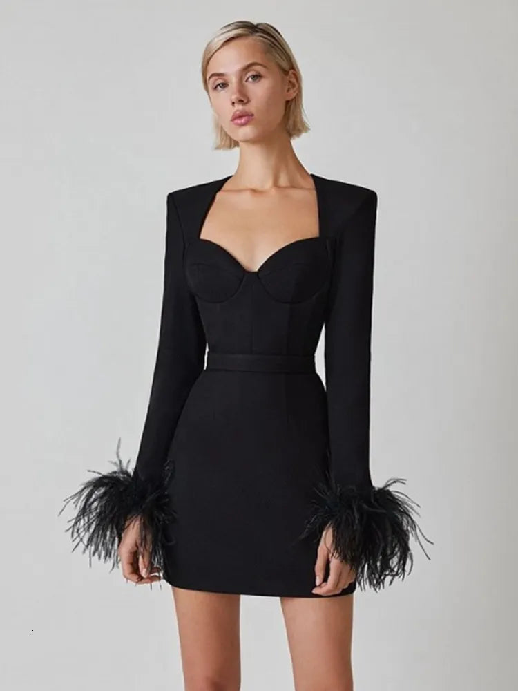 Violeta Womens Feather Bodycon Classic Dress with Premium Casual Styling