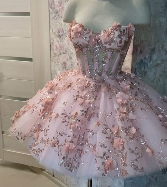 Vintage Short Pink Homecoming Dresses with Flowers