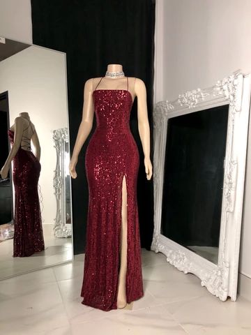 Burgundy sequin long prom dress, Special Occasion Dresses - VelvetHem