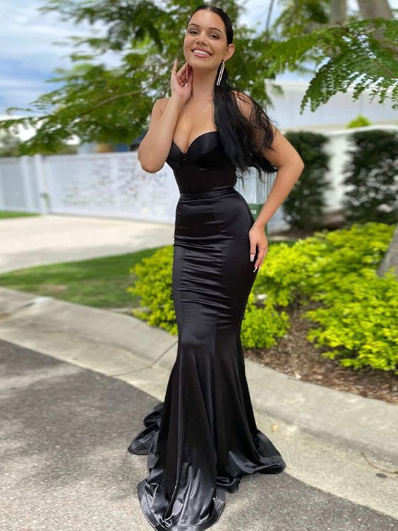 Sheath Elastic Woven Satin Ruched Sweetheart Sleeveless Sweep/Brush Train Dresses