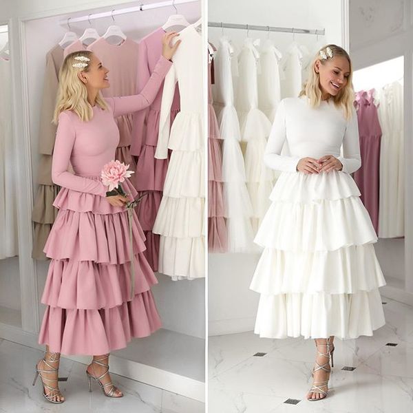 Long Sleeves Prom Dress with Layered Skirt
