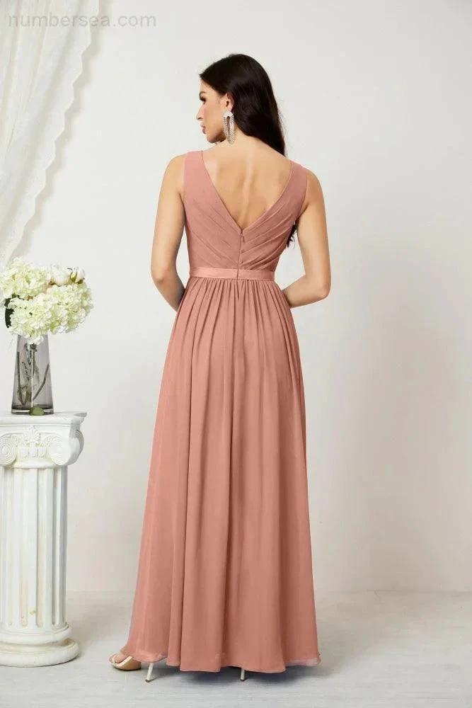 Women's Chiffon Long Bridesmaid Dresses A line Sleeveless Formal Prom Gown for Evening Party Homecoming Dresses 2808 (ZD16947)
