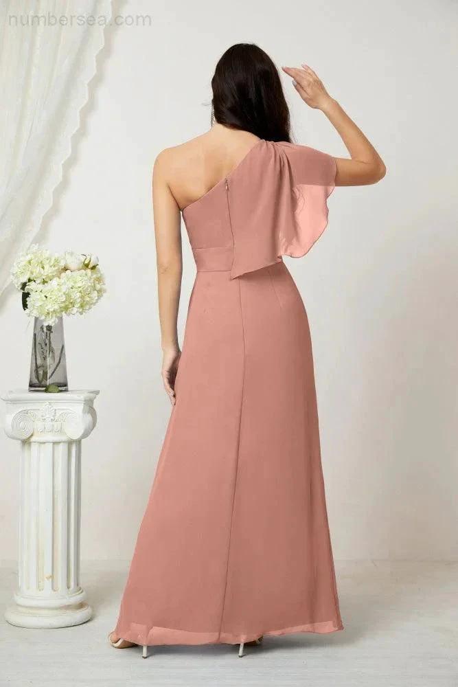 ZapDress  Chiffon Ruffled One Shoulder Long Bridesmaid Dresses A-line Formal Evening Gown Side Split 2809 (ZD17049)