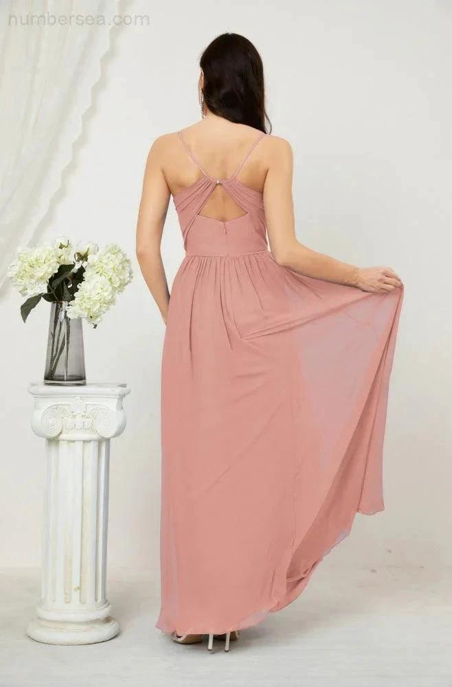 ZapDress  Neck Bridesmaid Dresses Chiffon Long Spaghetti A-line Formal Prom Gown for Wedding Party Evening 2801 (ZD16961)