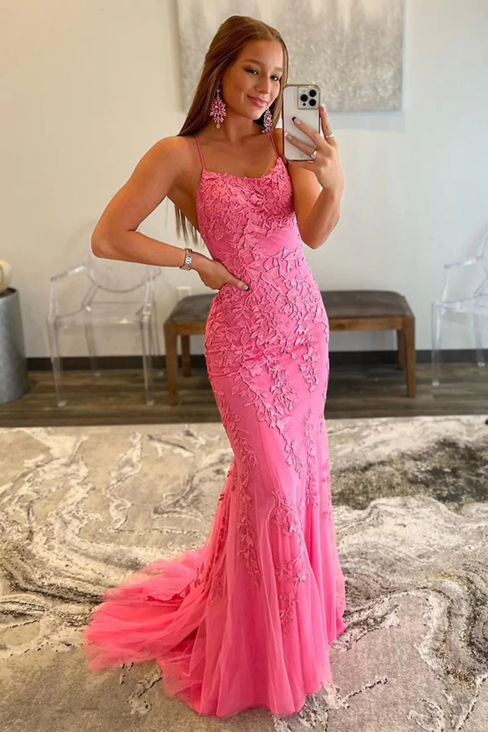 Mermaid Spaghetti Straps Green Long Prom Dress with Appliques - View 7 | VelvetHem