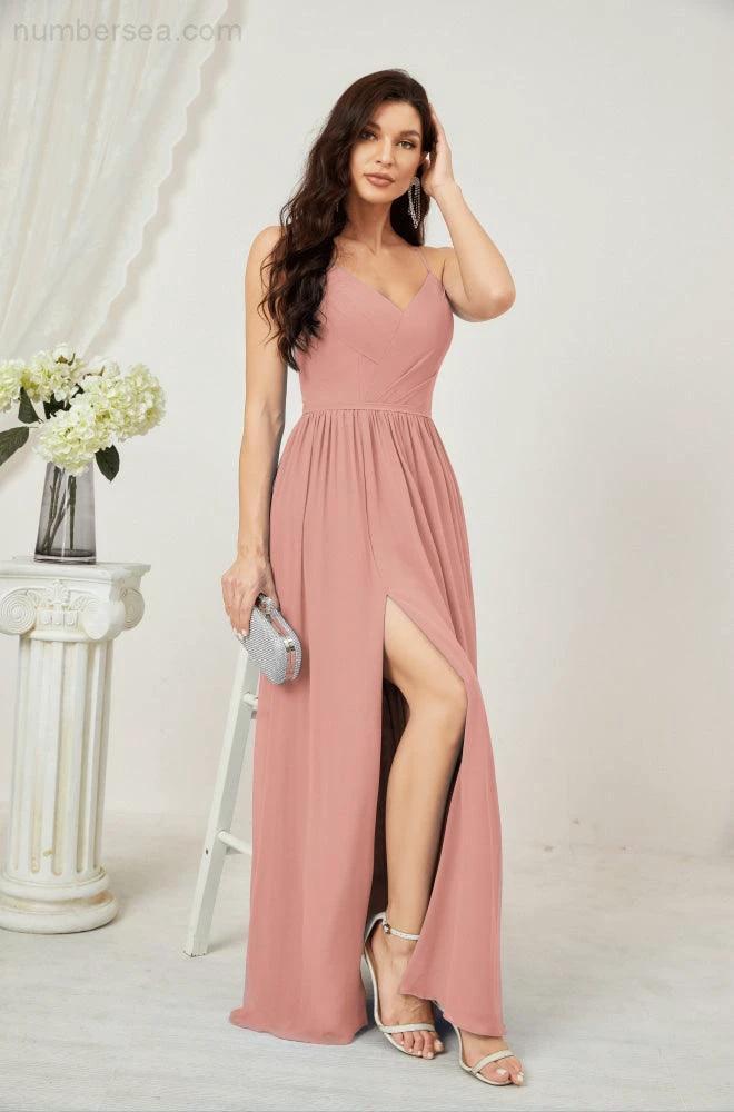 ZapDress  Neck Bridesmaid Dresses Chiffon Long Spaghetti A-line Formal Prom Gown for Wedding Party Evening 2801 (ZD16961)