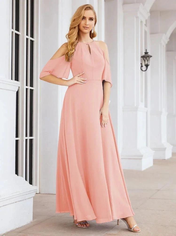 Numbersea Cold Shoulder Bridesmaid Dresses A-Line Long Formal Evening Gowns 28074 by numbersea