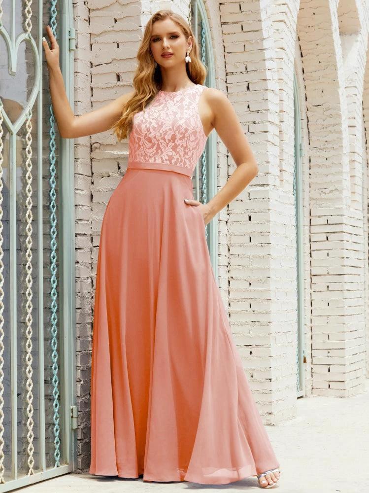 Lace Bridesmaid Dress Floor Length Evening Gowns with Pockets 28017 by numbersea
