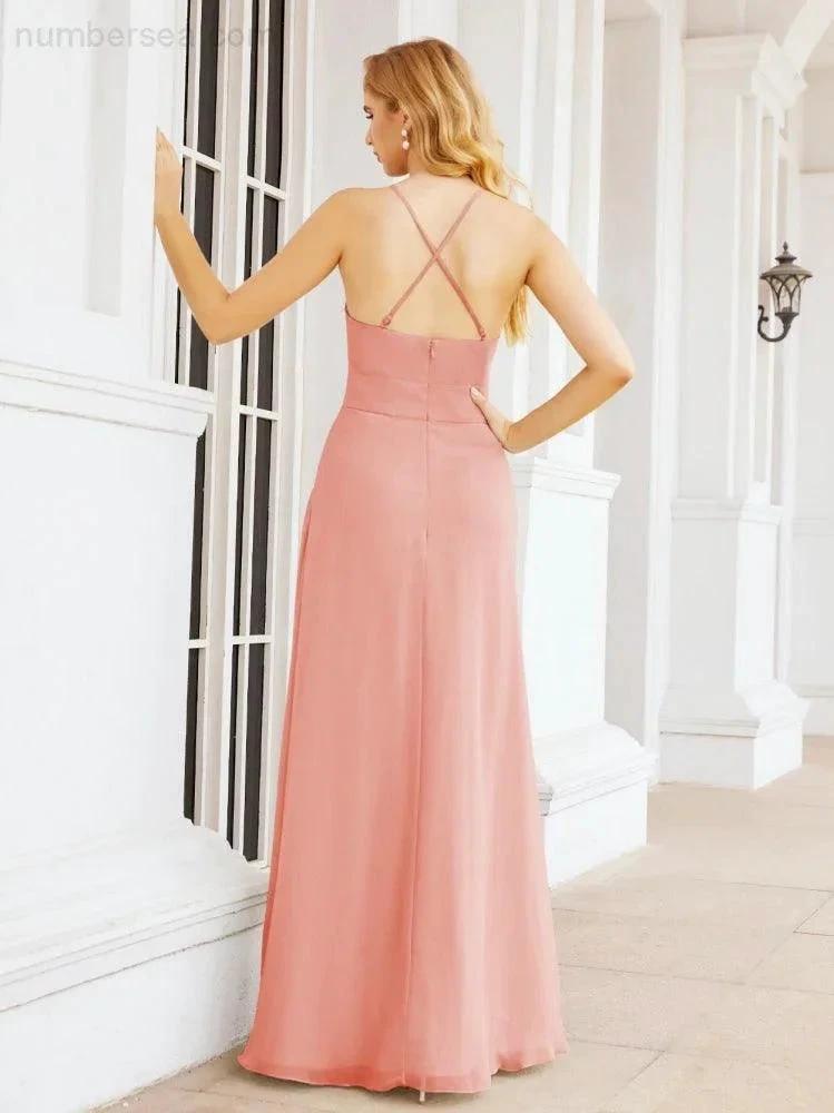 ZapDress Halter Bridesmaid Dresses with Pockets Sleeveless Formal Evening Party Prom Gowns  28055 (ZD17039)