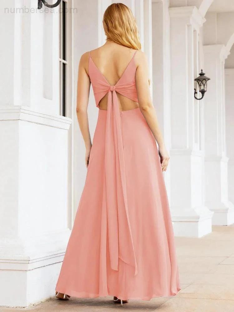 ZapDress Spaghetti Strap Bridesmaid Dresses V Neck Butterfly Back Fromal Evening Party Prom Gown 28036 (ZD17001)