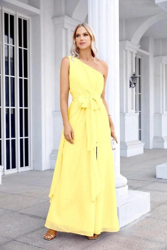 Ladies Chiffon One Shoulder Bridesmaid Evening Dress Wedding Party Evening Dress 28133 by numbersea