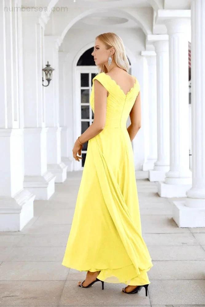 Ladies Chiffon V Neck Sleeveless Floor Length Bridesmaid Evening Dress Wedding Party Evening Dress 28126 (ZD16989)