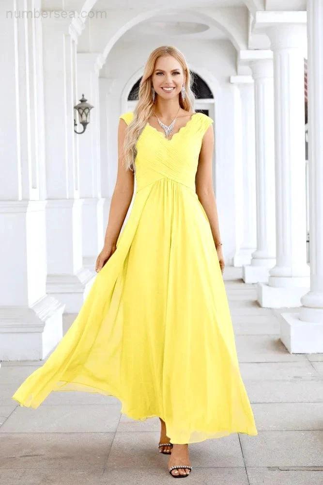 Ladies Chiffon V Neck Sleeveless Floor Length Bridesmaid Evening Dress Wedding Party Evening Dress 28126 (ZD16989)