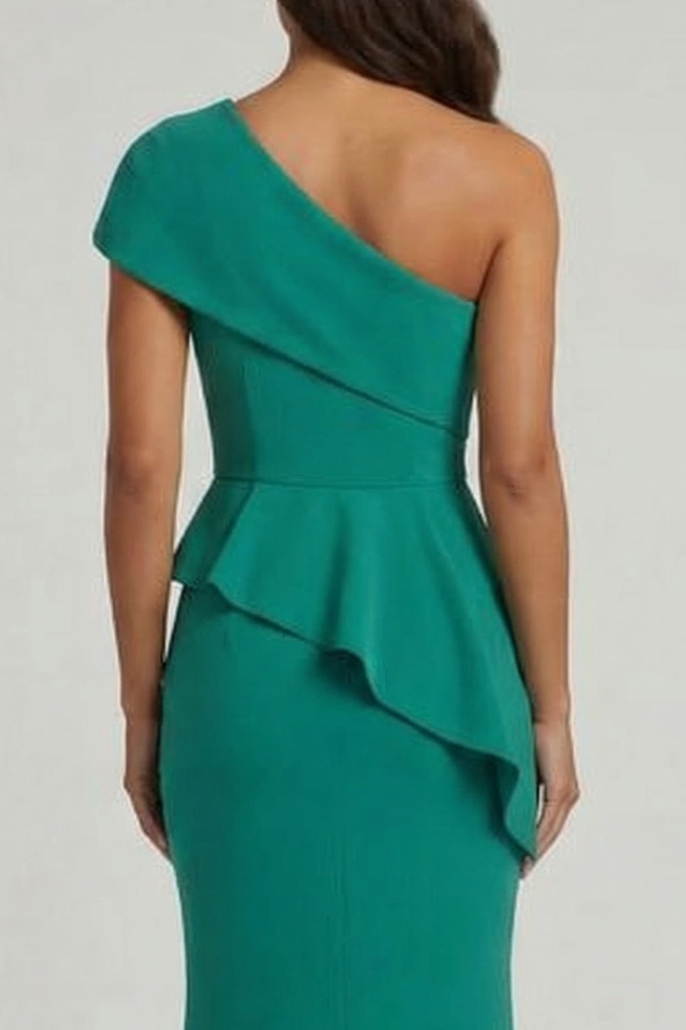 Dark Green One Shoulder Mermaid Ruffled Long Mother of the Bride Dress with Slit