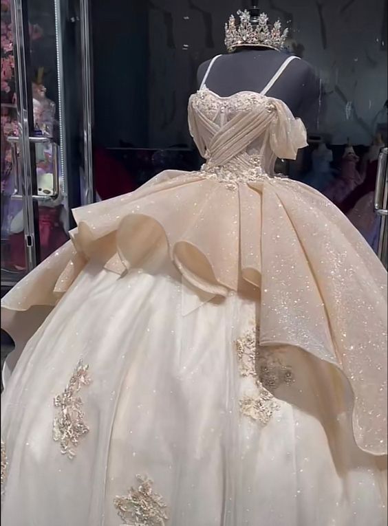 Unique Design Ball Gown Spaghetti Straps Shiny Sweet 16 Dress Princess Dress - View 2 | VelvetHem