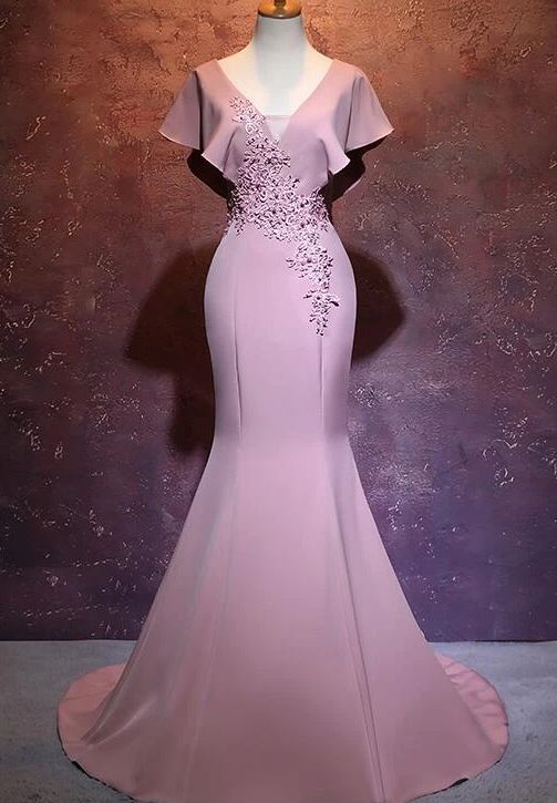 Elegant Mermaid Pink Long Evening Gown, Beautiful Prom Dress - View 2 | VelvetHem
