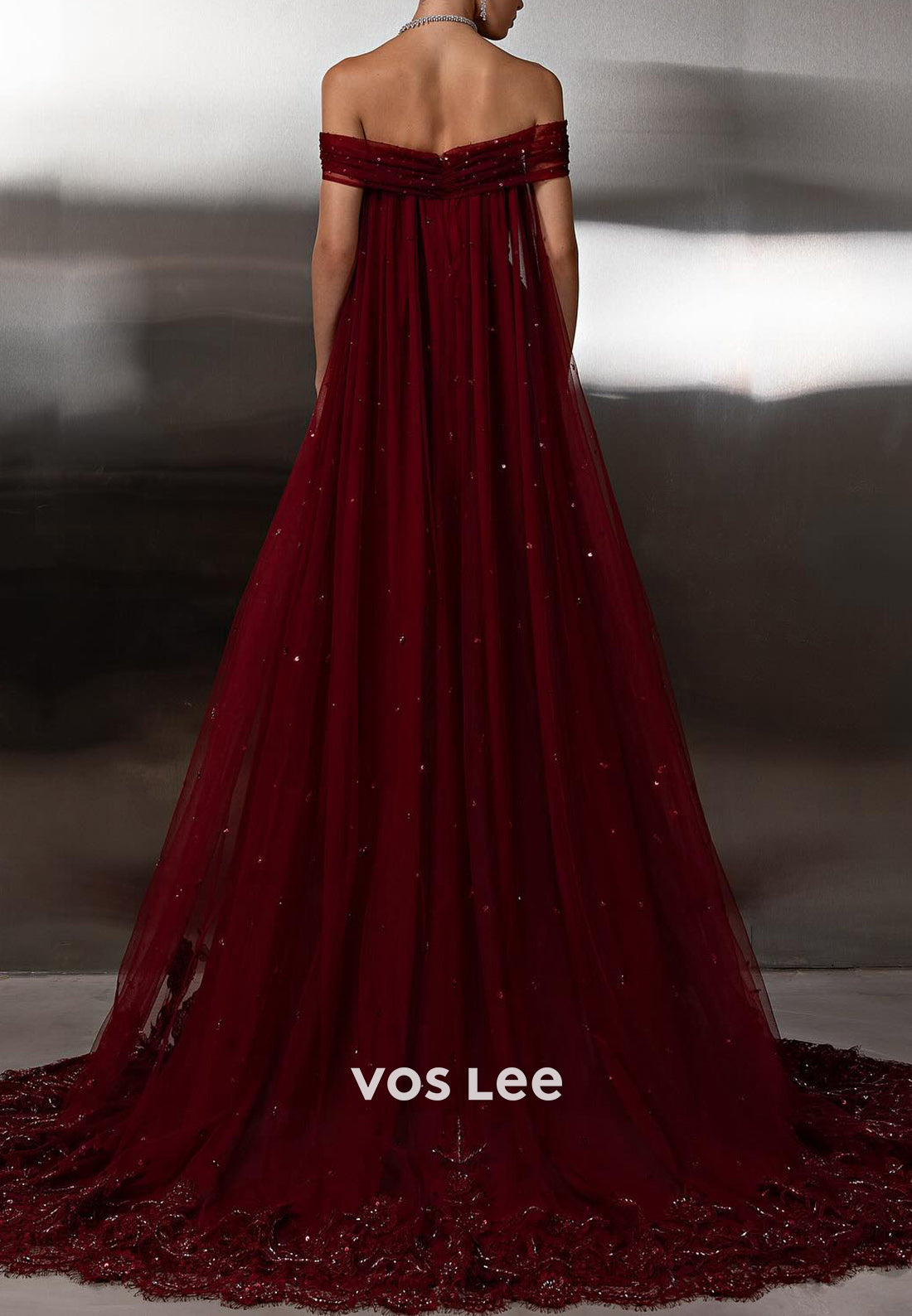 Burgundy - Off the Shoulder Appliques  Sequins Sheath Prom Dresses