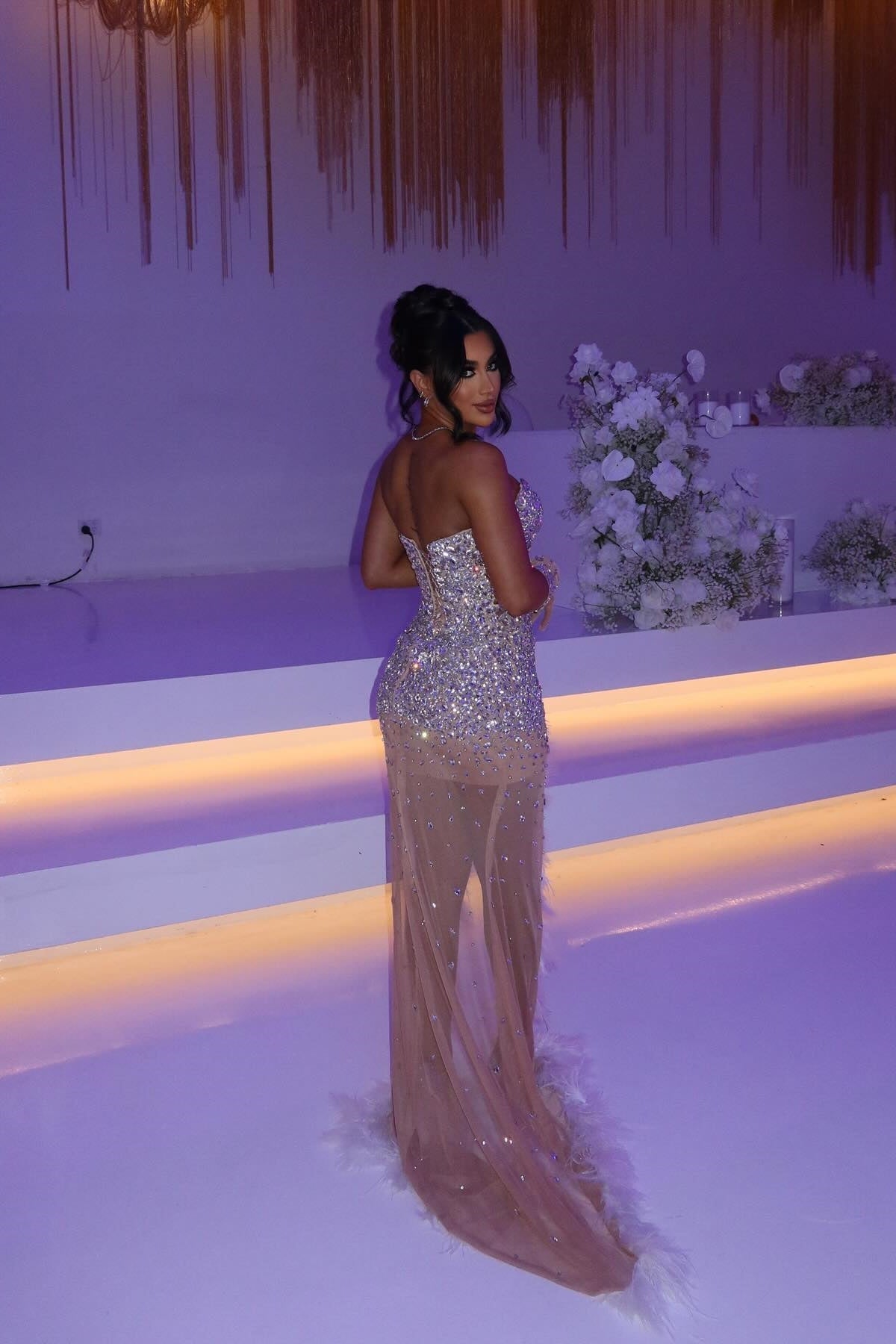 Sparkly Sheath Sweetheart Champagne Long Party Dress with Beading - View 7 | VelvetHem