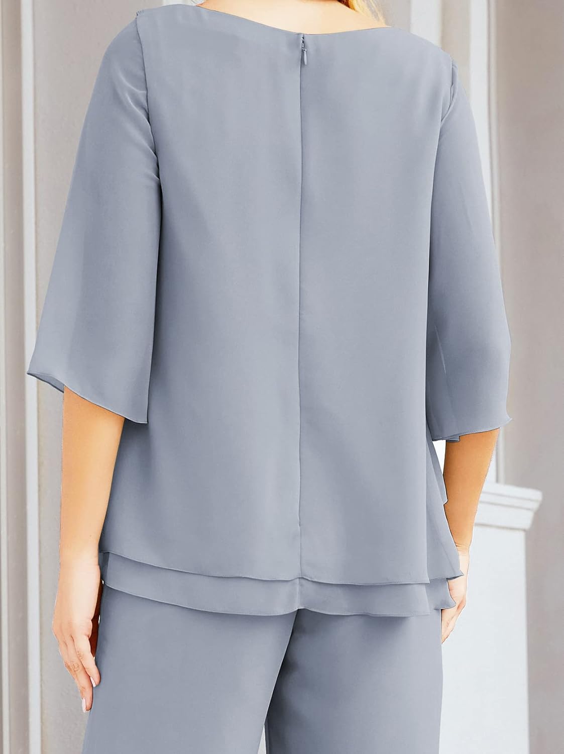 Sunnderly Chiffon Mother of The Bride Dress Plus Size Pant Suits Ruffle Layers