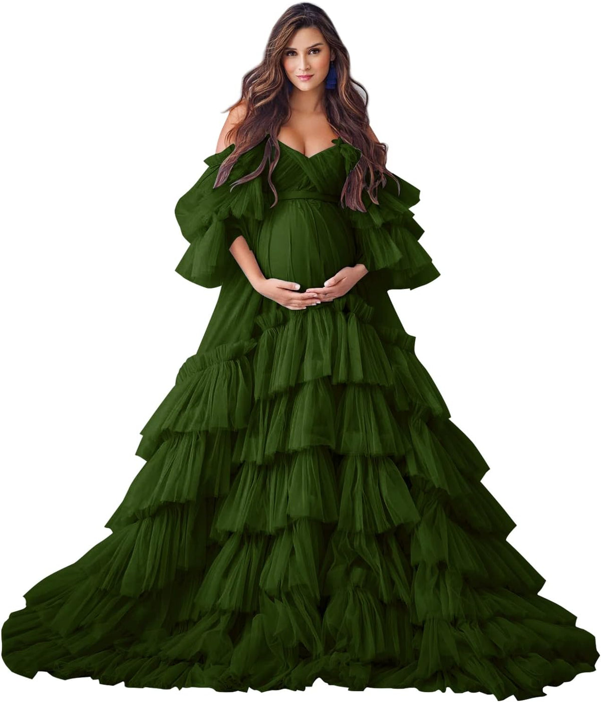 Puffy Tulle Robe Maternity Dress for Photoshoot Sheer Bridal Lingerie Wedding Gown Long Baby Shower Pregnancy Dresses