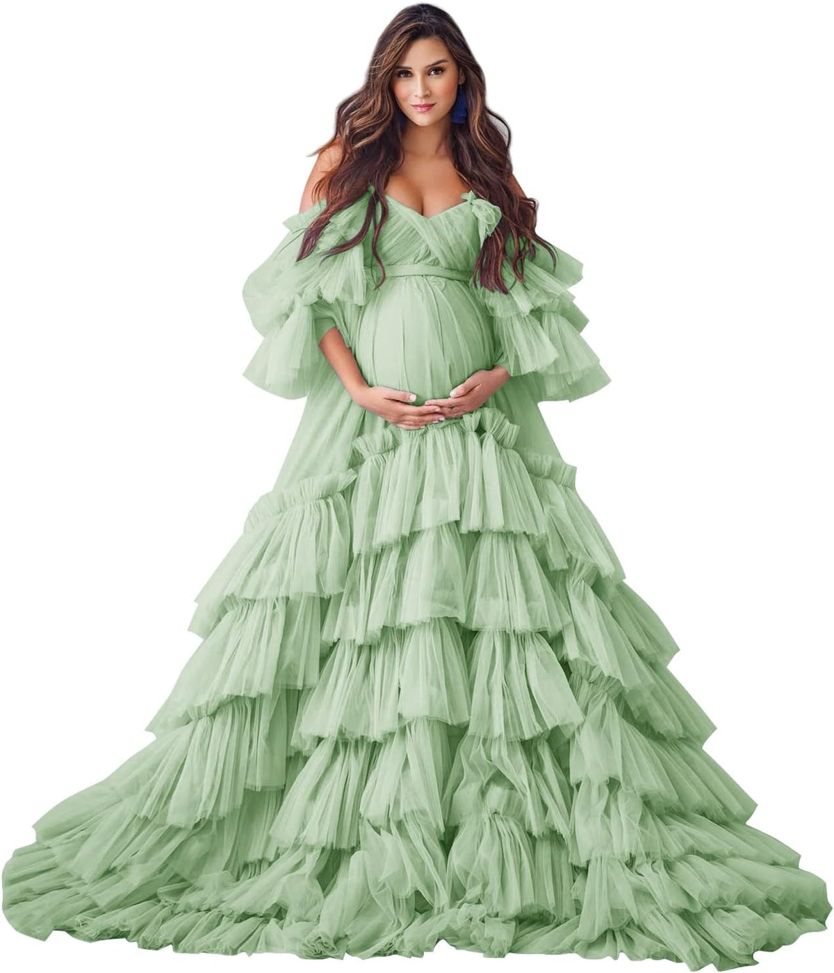 Puffy Tulle Robe Maternity Dress for Photoshoot Sheer Bridal Lingerie Wedding Gown Long Baby Shower Pregnancy Dresses