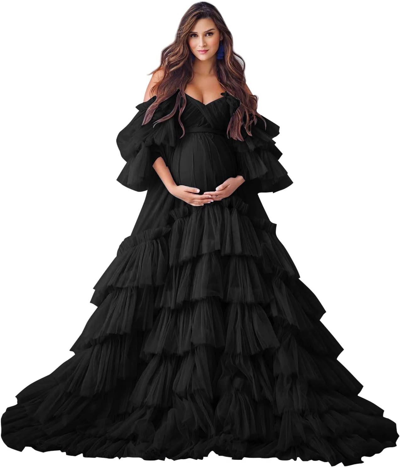 Puffy Tulle Robe Maternity Dress for Photoshoot Sheer Bridal Lingerie Wedding Gown Long Baby Shower Pregnancy Dresses