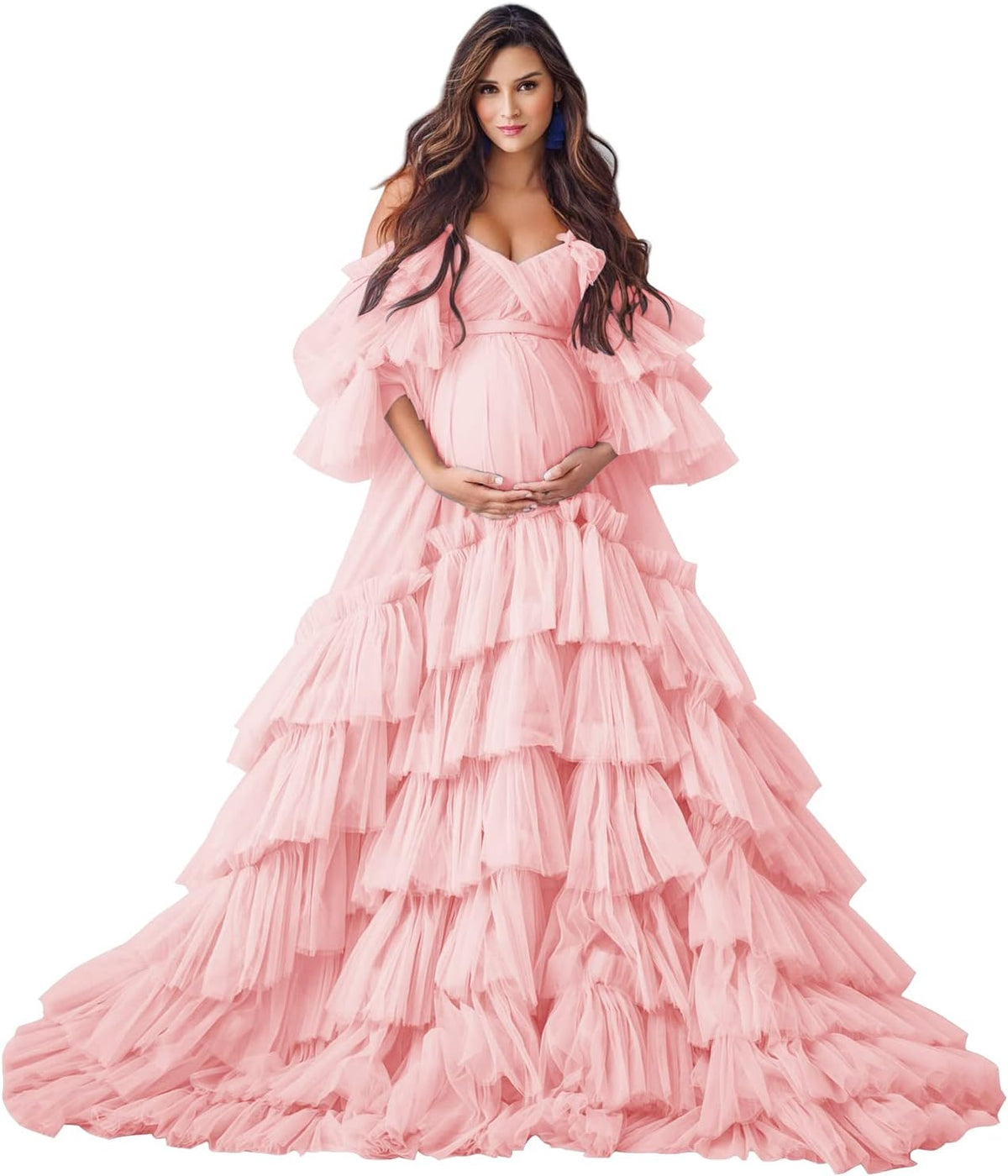 Puffy Tulle Robe Maternity Dress for Photoshoot Sheer Bridal Lingerie Wedding Gown Long Baby Shower Pregnancy Dresses