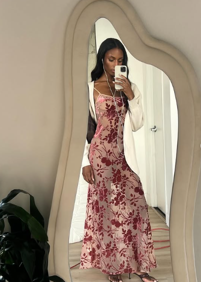 Sexy A Line Spaghetti Straps Floor Length Floral Evening Dress Prom Dresses - View 3 | VelvetHem