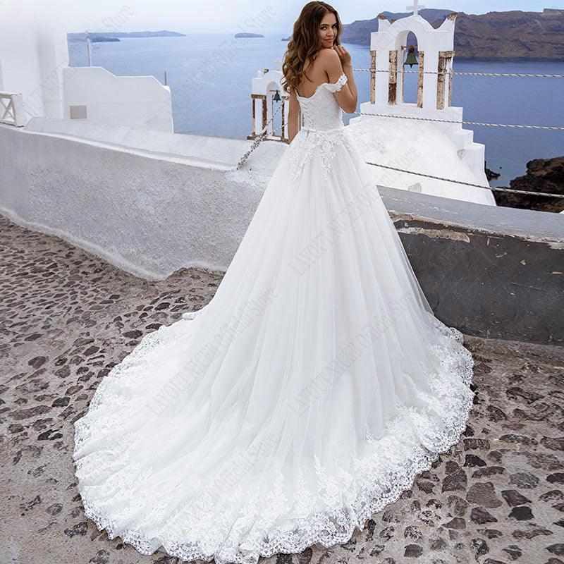 Sweetheart Wedding Dress Appliques A Line Wedding Gowns Off Shoulder Lace Up Vestidos De Noiva Mariage Princess (ZD13542)