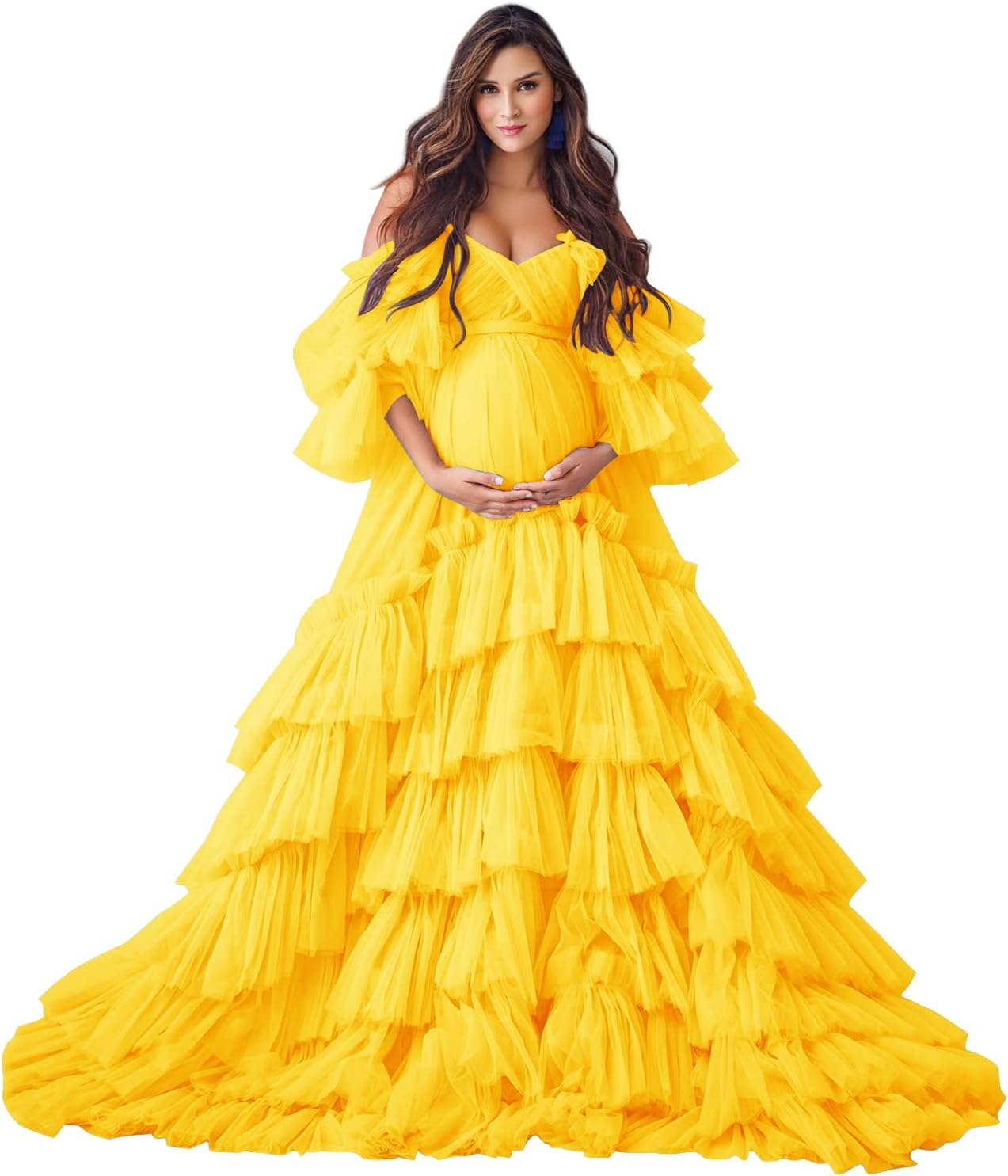 Puffy Tulle Robe Maternity Dress for Photoshoot Sheer Bridal Lingerie Wedding Gown Long Baby Shower Pregnancy Dresses