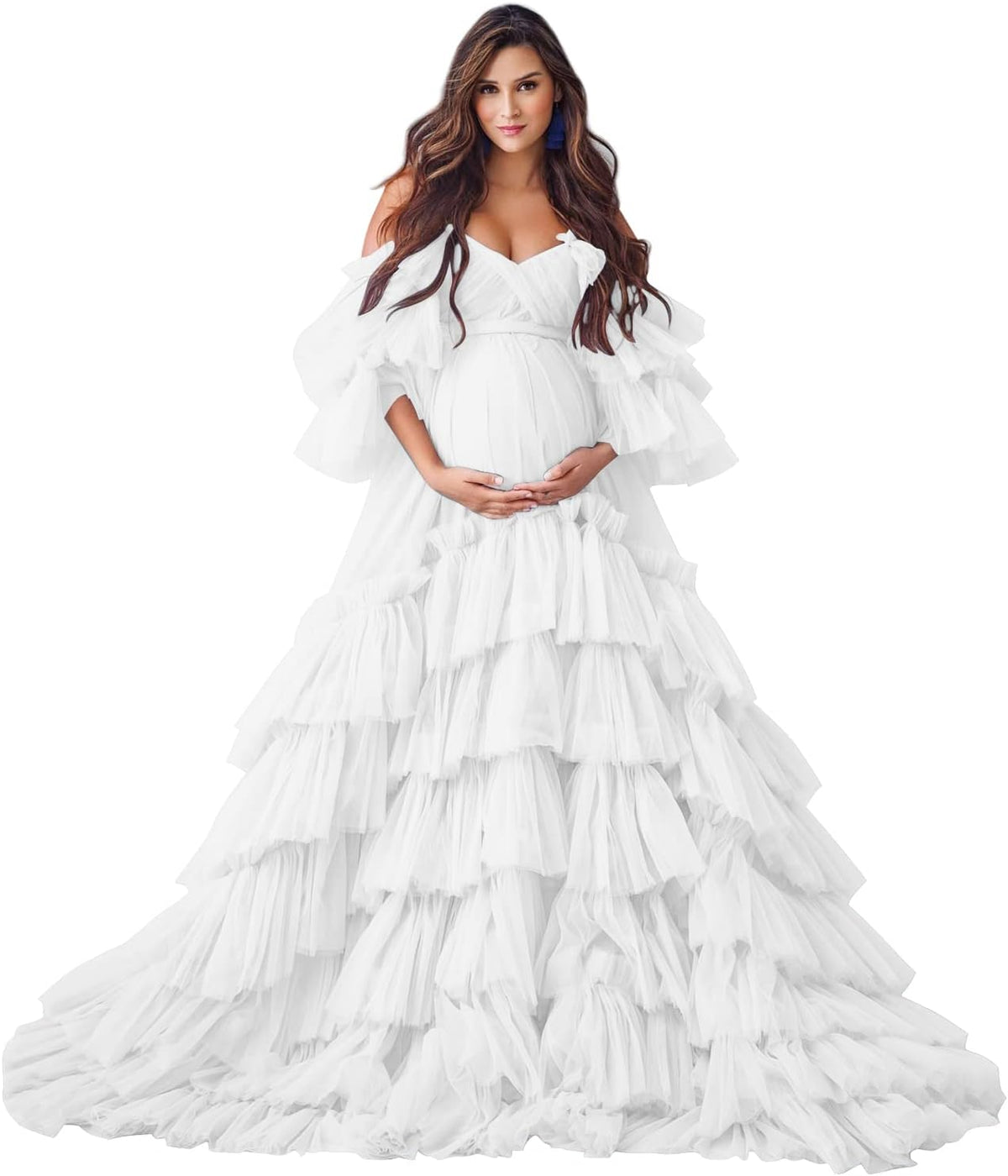 Puffy Tulle Robe Maternity Dress for Photoshoot Sheer Bridal Lingerie Wedding Gown Long Baby Shower Pregnancy Dresses