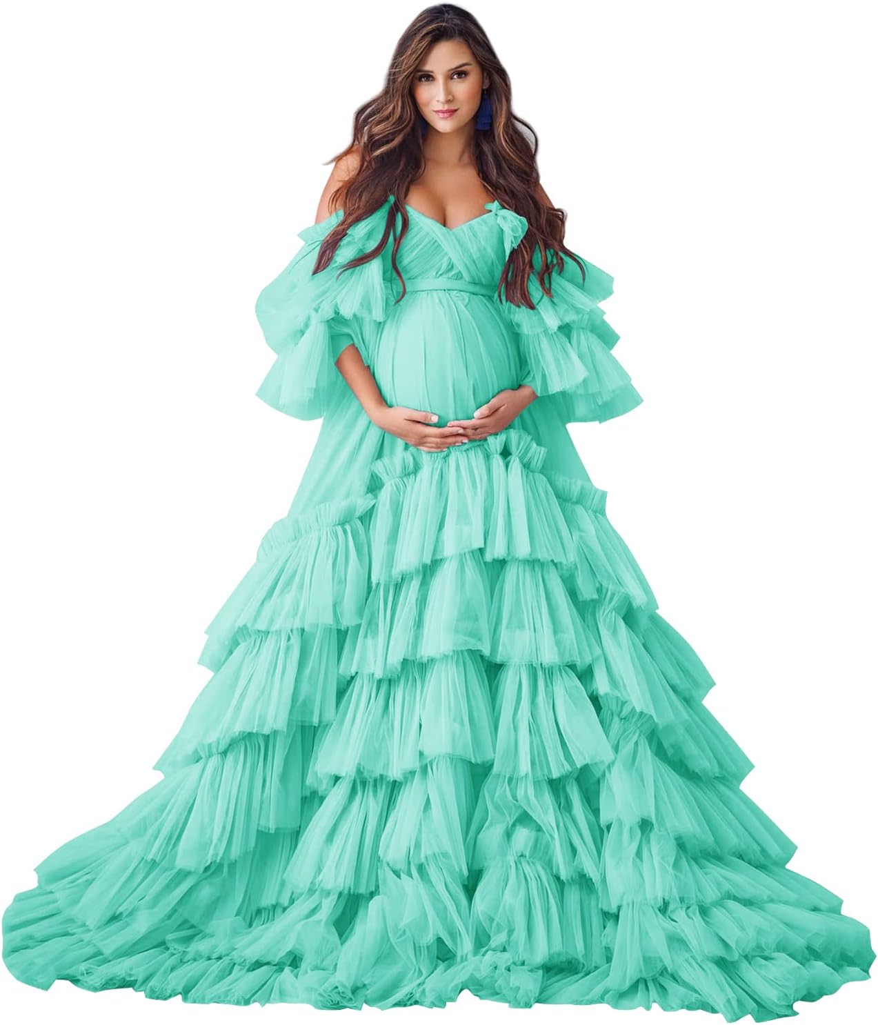 Puffy Tulle Robe Maternity Dress for Photoshoot Sheer Bridal Lingerie Wedding Gown Long Baby Shower Pregnancy Dresses