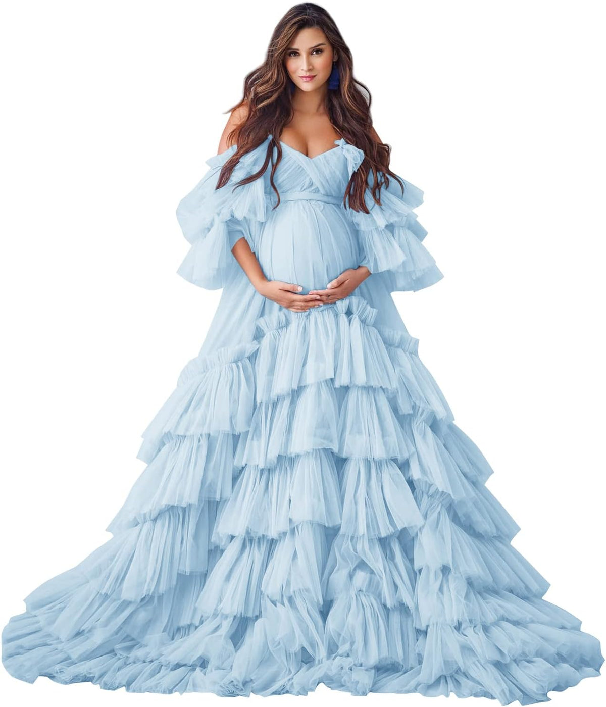 Puffy Tulle Robe Maternity Dress for Photoshoot Sheer Bridal Lingerie Wedding Gown Long Baby Shower Pregnancy Dresses
