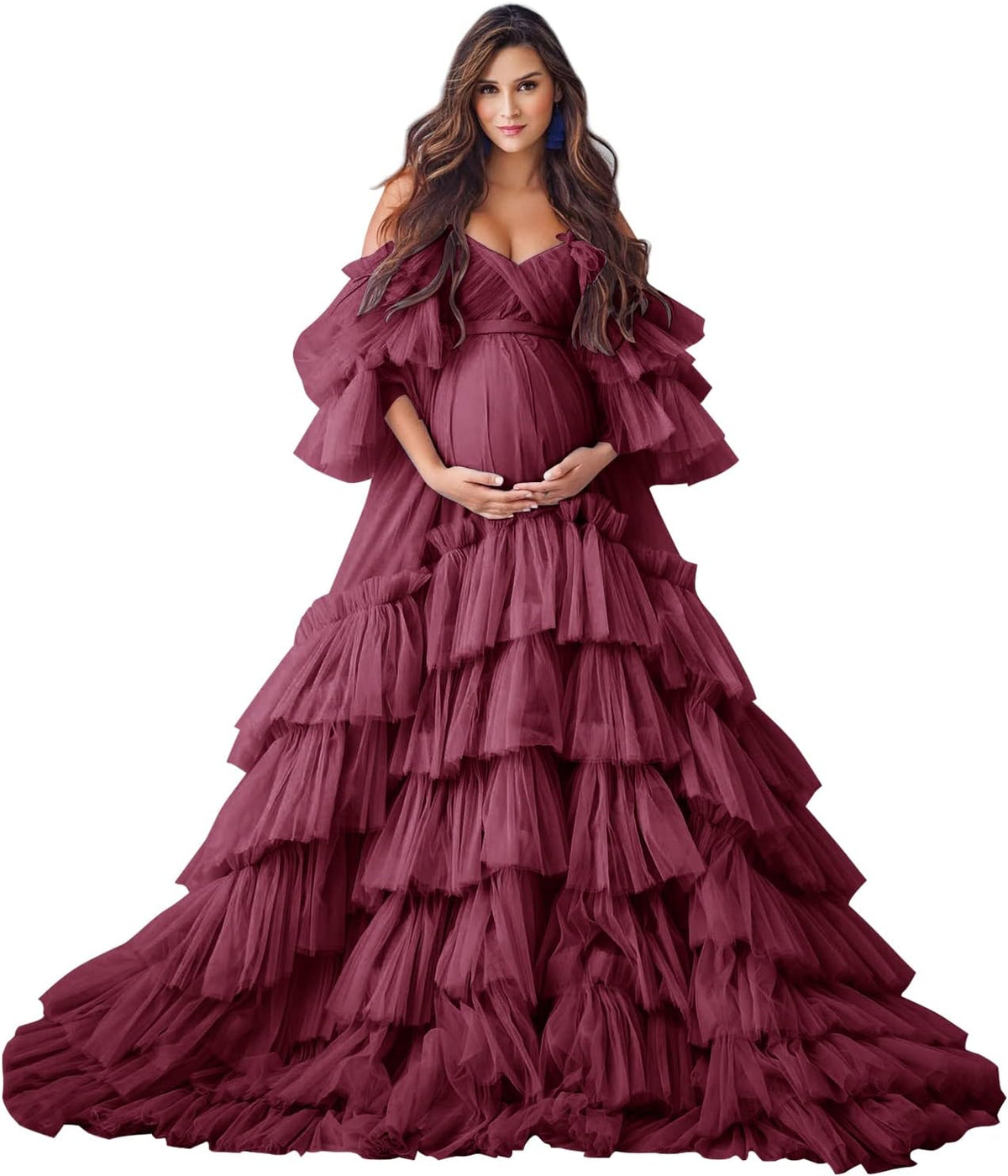 Puffy Tulle Robe Maternity Dress for Photoshoot Sheer Bridal Lingerie Wedding Gown Long Baby Shower Pregnancy Dresses