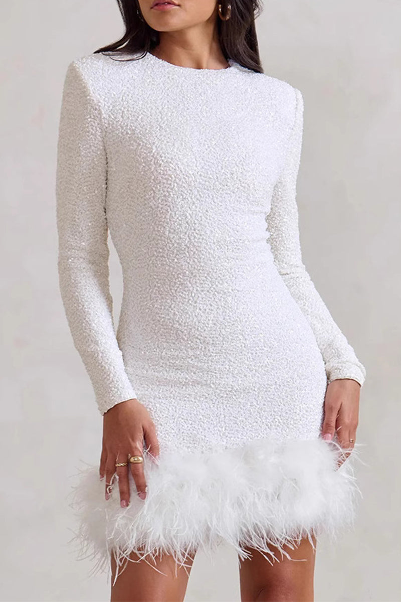 Sexy Party Sequins Feather Hemline O Neck Evening Dresses(4 Colors) - VelvetHem
