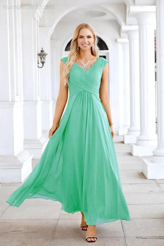 Ladies Chiffon V Neck Sleeveless Floor Length Bridesmaid Evening Dress Wedding Party Evening Dress 28126 (ZD16989)