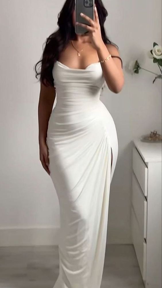 Elegant Mermaid Straps White Evening Dress 22th Birthday Outfits - View 2 | VelvetHem