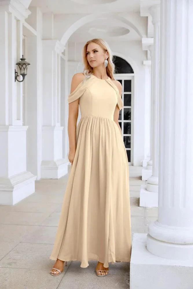 Ladies Chiffon Off Shoulder Swing Sleeve Front Slit Bridesmaid Evening Dress Wedding Party Evening Dress 28117 by numbersea