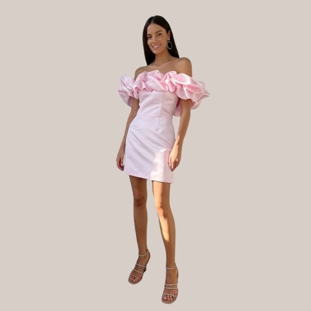 Anoushka Elevated Off the Shoulder Cocktail Dress with Ruffle Detail Premium Wardrobe Essential
