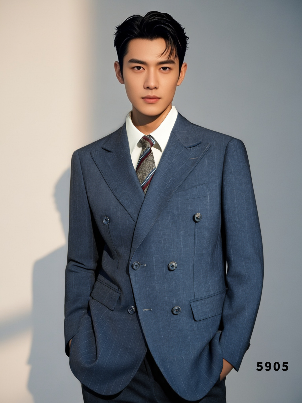Charcoal Gold Pinstripe Double Breasted 3 Piece Wedding Suit Groomsmen (ZD17110)