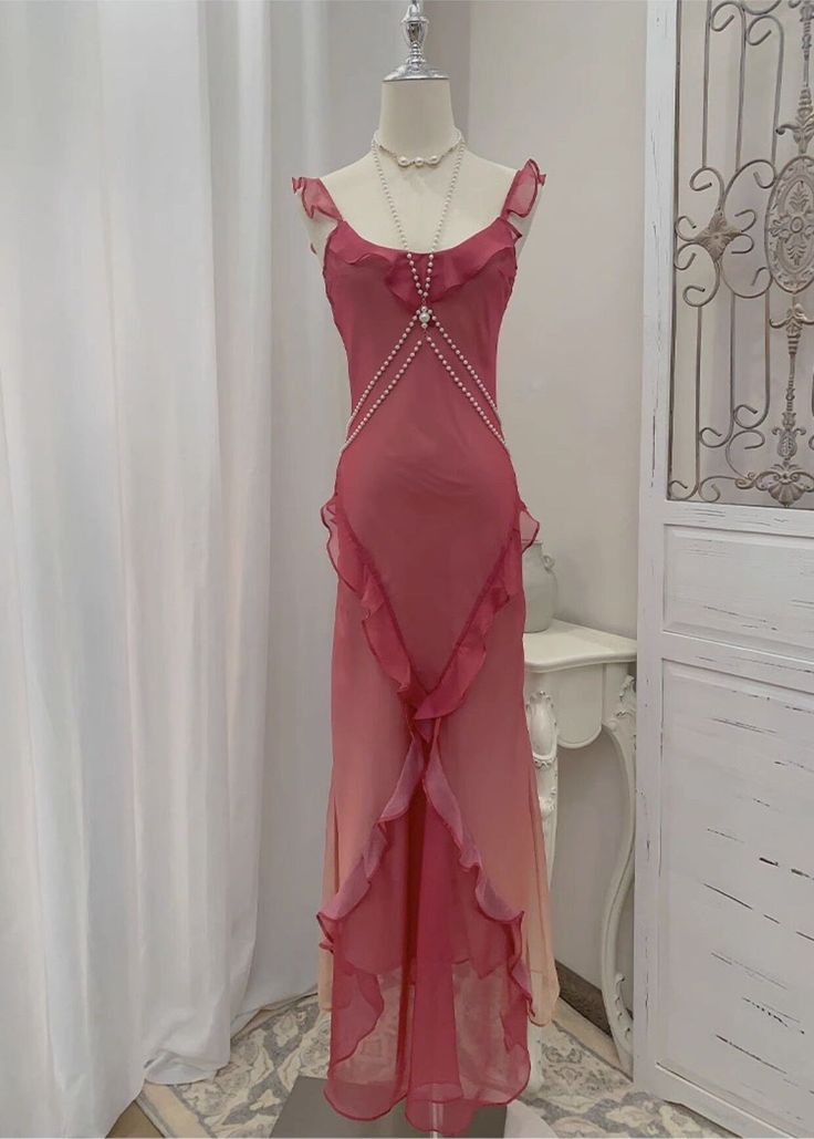 Chic Spaghetti Straps Chiffon Evening Dress Prom Party Dress - View 3 | VelvetHem