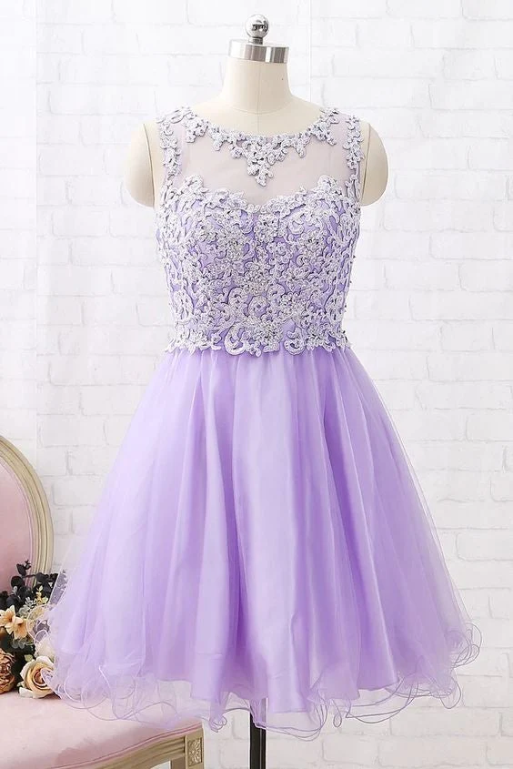 O Neck Lace Tulle Mini Homecoming Dress - VelvetHem