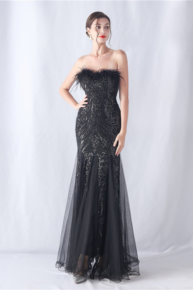 Ostrich Feather Sequin Dress with Relaxed Fit and Seasonal Wardrobe Essential